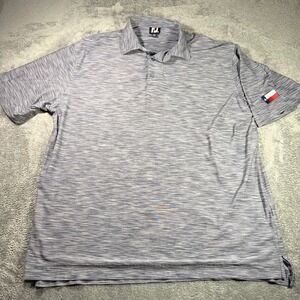 FootJoy Mens XL Golf Polo Shirt Grey Blue Heather Texas Flag Patch Stretch FJ